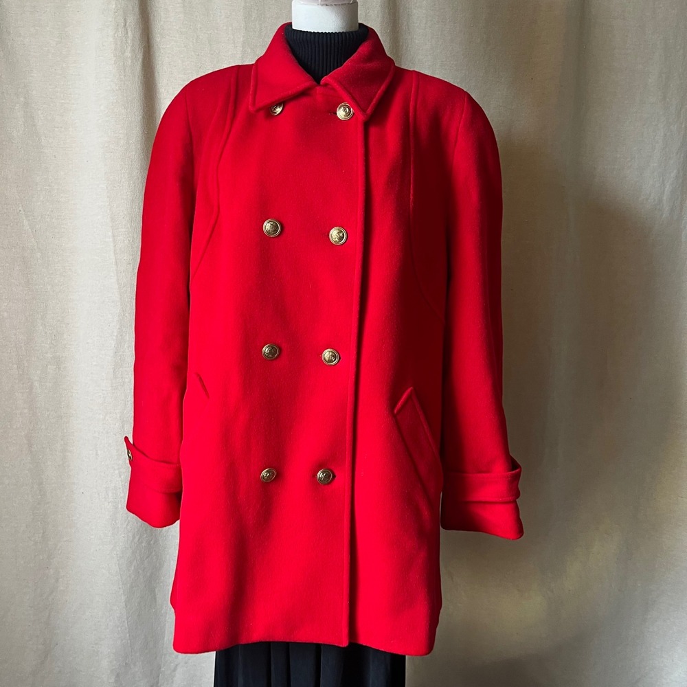 Vintage Mackintosh New England Red 100% Wool Peacoat USA 16 Double Breasted